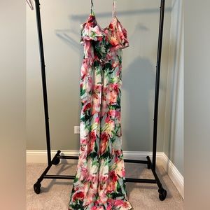 Anthropologie Fleur Wood silk floral jumpsuit